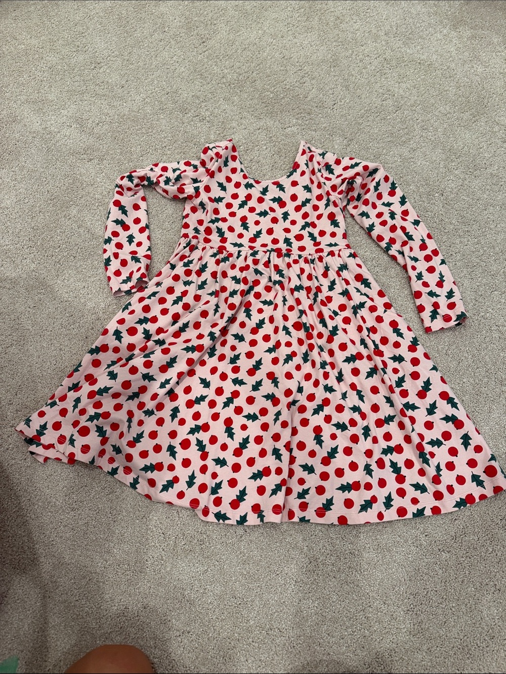 Hanna Andersson Pink Dress with Red Berry & Green Holly Print